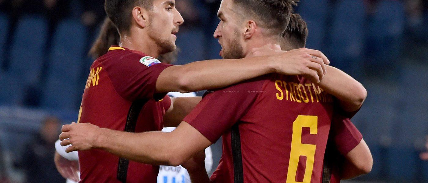 PELLEGRINI STROOTMAN DOPO IL GOL 4 ROMA SPAL 3 a 1