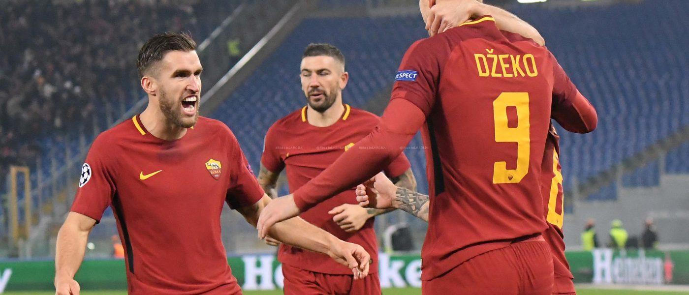 PEROTTI DOPO GOL CON STROOTMAN ROMA QUARABAG