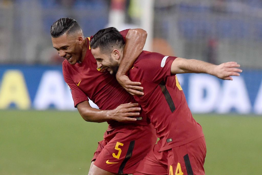 MANOLAS dopo gol con JESUS 2 ROMA TORINO 3 A 0