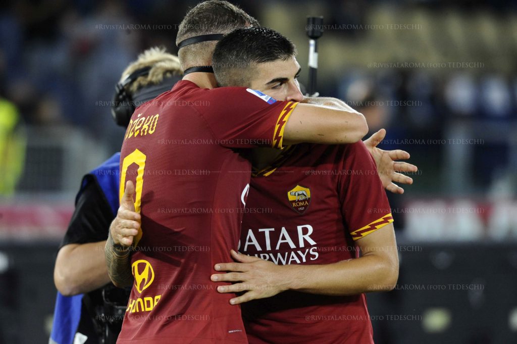 2019 10 28 roma MILAN 2 1dzeko mancini esultanza TR12605